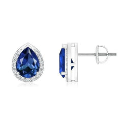 Sri Lanka blauwe peer saffier ronde diamanten halo studs oorbel 3 Ct