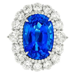 Sri Lanka blauwe saffier diamant 8.25 ct ring goud wit 14k