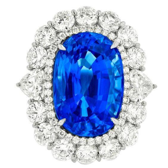 Sri Lanka blauwe saffier diamant 8.25 ct ring goud wit 14k - harrychadent.nl