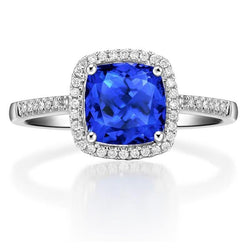 Sri Lanka blauwe saffier diamanten 3.30 ct ring wit goud 14k