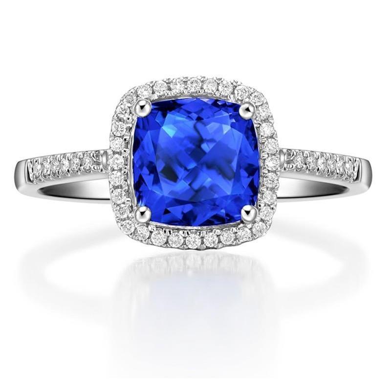 Sri Lanka blauwe saffier diamanten 3.30 ct ring wit goud 14k - harrychadent.nl