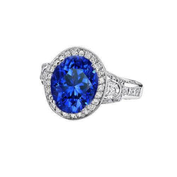 Sri Lanka blauwe saffier diamanten ring 5,33 karaat wit goud 14K nieuw