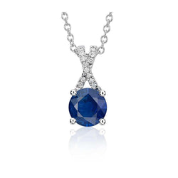 Sri Lanka blauwe saffier diamanten ronde geslepen hanger ketting van 2,65 ct