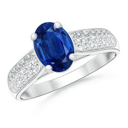 Sri Lanka blauwe saffier ronde diamanten ring wit goud 4.40 karaat