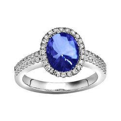 Sri Lanka saffier ovale en ronde diamanten 7.01 Ct ringdiamanten