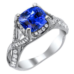 Sri Lankaanse Saffier Met Diamant 4.50 Ct Trouwring Wit Goud 14K