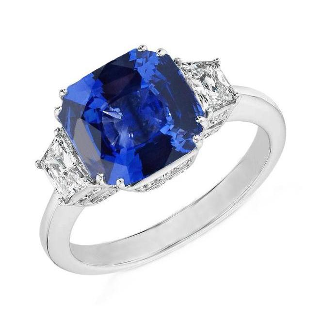 Sri Lankaanse blauwe saffier Asscher diamanten ring 2 ct. WG 14K - harrychadent.nl