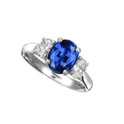 Sri Lankaanse blauwe saffier en diamanten ring 3 steen 2.60 karaat WG 14K