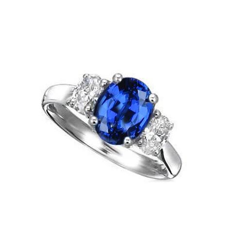 Sri Lankaanse blauwe saffier en diamanten ring 3 steen 2.60 karaat WG 14K - harrychadent.nl