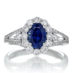 Sri Lankaanse saffier diamanten ring 2,05 karaat witgoud 14K sieraden