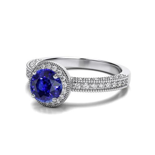 Sri Lankaanse saffier diamanten ring wit goud 3.05 karaat vintage stijl - harrychadent.nl