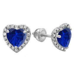 Sri Lankaanse saffier hart & ronde diamanten Stud Earring 5.80 Ct. WG 14K