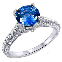 Sri Lankaanse saffier met diamanten ronde geslepen ring 4.50 Ct
