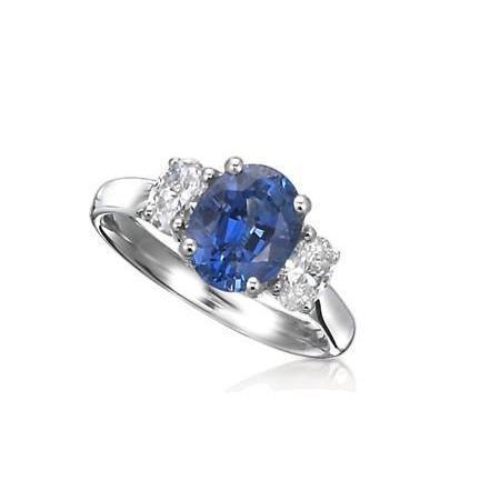 Sri Lankaanse saffier ovale drie stenen diamanten ring 3.50 Ct WG 14K - harrychadent.nl