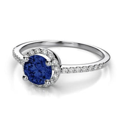 Sri Lankaanse saffier ring ronde Halo diamanten sieraden goud 14K 1.60 Ct