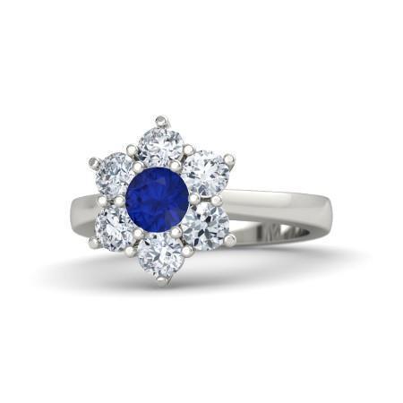 Sri Lankaanse saffier ronde diamanten ring 4 karaat witgoud 14K - harrychadent.nl
