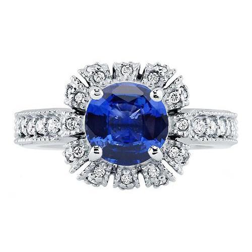 Sri Lankaanse saffier ronde geslepen diamanten trouwring 3.20 karaat sieraden - harrychadent.nl
