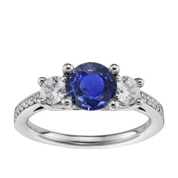 Srilanka Sapphire Diamond Round Cut Ring 3,50 karaat witgoud 14K