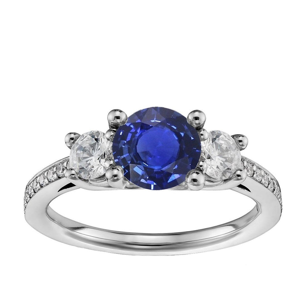 Srilanka Sapphire Diamond Round Cut Ring 3,50 karaat witgoud 14K - harrychadent.nl