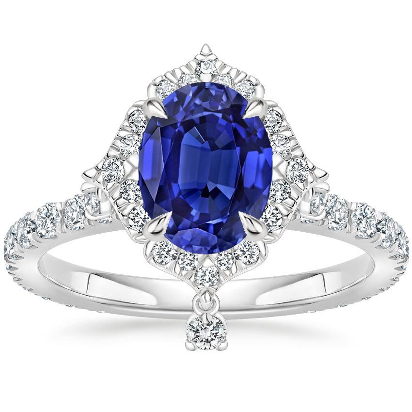 Srilanka Sapphire Halo Pear Cut Diamond Ring 6 karaat piramidestijl - harrychadent.nl