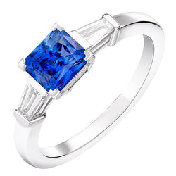Stokbrood Diamond 3 Stenen Ring Stralende lichtblauwe saffier 2,50 karaat