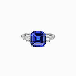 Stralend & Stokbrood Diamant Asscher natuurlijke blauwe saffier ring 2 karaat