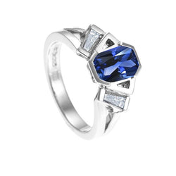 Stralende 3 Stenen Edelsteen Ring 2.50 Karaat Bar Set Baguette Diamanten
