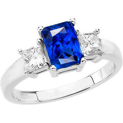Stralende 3 steen blauwe saffier ring & prinses diamanten 3 karaat