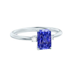 Stralende 3 stenen blauwe saffier ring 1,25 karaat kleine ronde diamanten