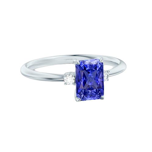 Stralende 3 stenen blauwe saffier ring 1,25 karaat kleine ronde diamanten - harrychadent.nl