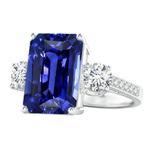 Afbeelding in Gallery-weergave laden, Stralende 3 stenen ring blauwe saffier &amp; accenten 6 karaat dames sieraden - harrychadent.nl
