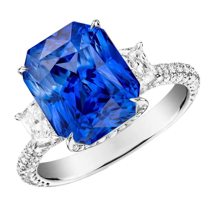 Stralende Diamond Ceylon Sapphire Ring 7,50 karaat 3 stenen Prong Style - harrychadent.nl