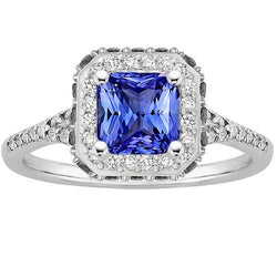 Stralende Halo Ceylon Sapphire Diamond Ring 3,50 karaat witgoud