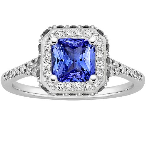 Stralende Halo Ceylon Sapphire Diamond Ring 3,50 karaat witgoud - harrychadent.nl