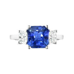 Stralende diamant en blauwe saffier ring 3 stenen edelsteen sieraden 2 karaat