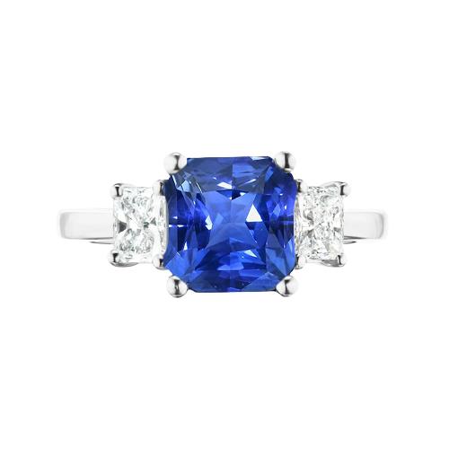 Stralende diamant en blauwe saffier ring 3 stenen edelsteen sieraden 2 karaat - harrychadent.nl