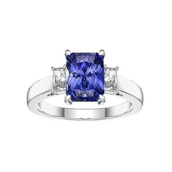 Stralende diamanten drie stenen Ceylon saffier dames ring 1,75 karaat