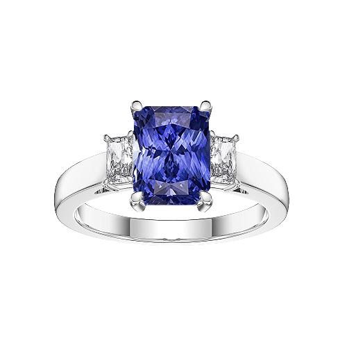 Stralende diamanten drie stenen Ceylon saffier dames ring 1,75 karaat - harrychadent.nl