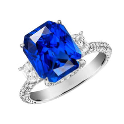 Stralende diamanten ring met 3 stenen saffier met accenten 4,50 karaat goud