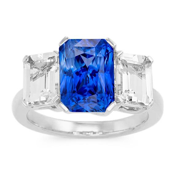 Stralende diamanten sieraden 3 karaat drie steen blauwe saffier ring - harrychadent.nl