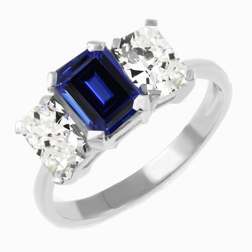 Stralende diamanten sieraden Smaragd blauwe saffier 3 stenen ring 3 karaat - harrychadent.nl