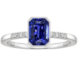 Stralende geslepen bezel set ring Ceylon saffier & diamant 3,50 karaat