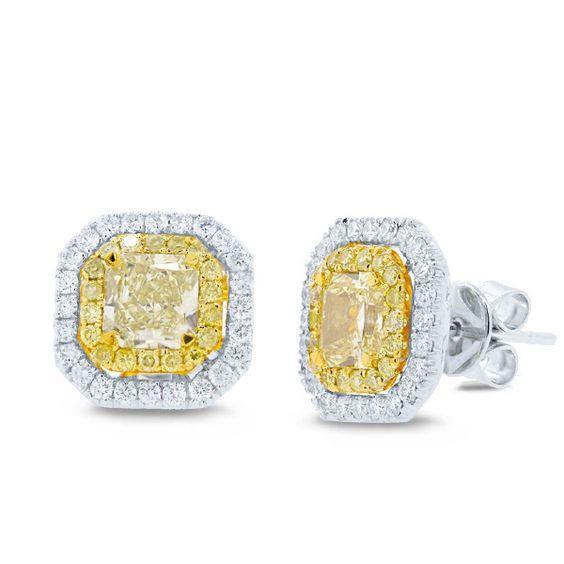 Stralende geslepen gele Citrien Halo Diamond Stud Earring 20 karaat - harrychadent.nl