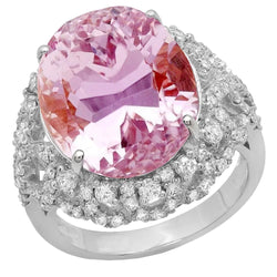 Tandenset 36,75 ct roze kunziet met diamanten ring wit goud 14k