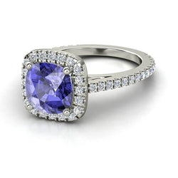 Tandenset 4.50 ct blauwe tanzaniet met diamanten ring wit goud 14k