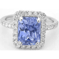 Tandenset Ceylon Sapphire Met Diamanten 4 Ct Ring Wit Goud 14K