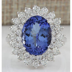 Elegante Tanzaniet Cluster Natuurlijke uit de aarde gewonnen Diamanten Cocktailring