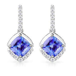 Tanzaniet en diamanten oorbellen voor dames 4.60 ct witgoud 14k