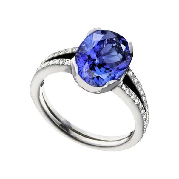 Tanzaniet ovale en ronde diamanten 3,75 karaat edelsteen ring sieraden - harrychadent.nl