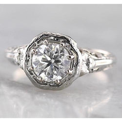 Taps toelopende schacht stijl ronde diamanten ring wit goud 14K 1 karaat